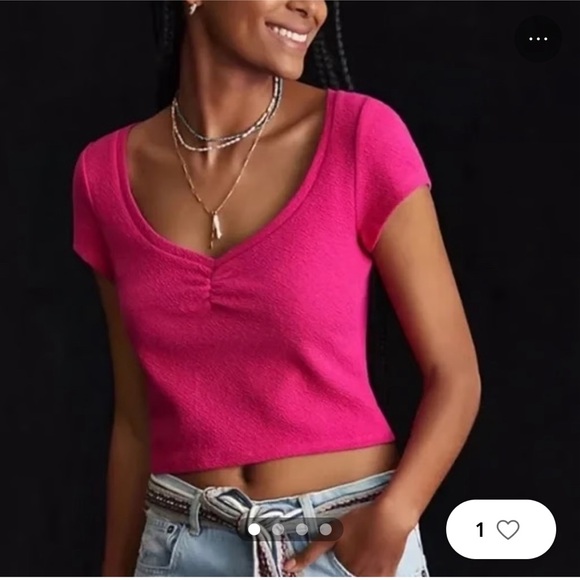 Anthropologie Scoop Neck Cropped Hot Pink Baby Tee - Picture 1 of 6